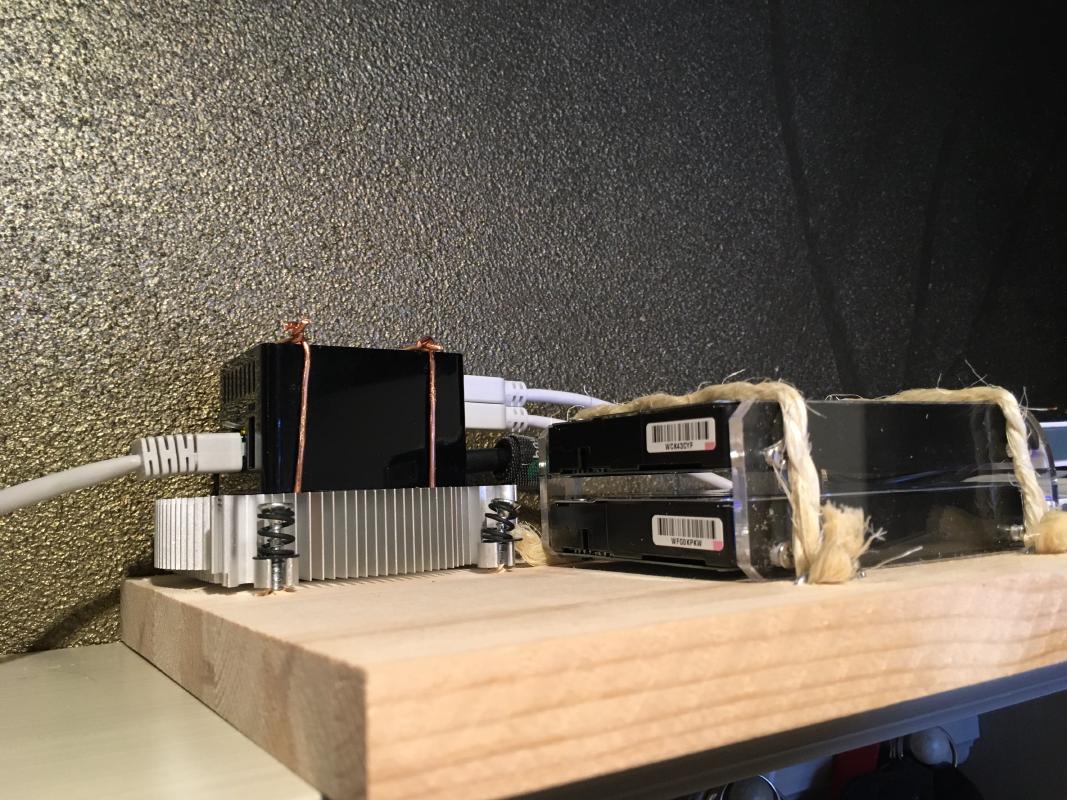 This setup originally had two 4TB hard drives. Unfortunately one of them was too faulty for even BTRFS to handle.