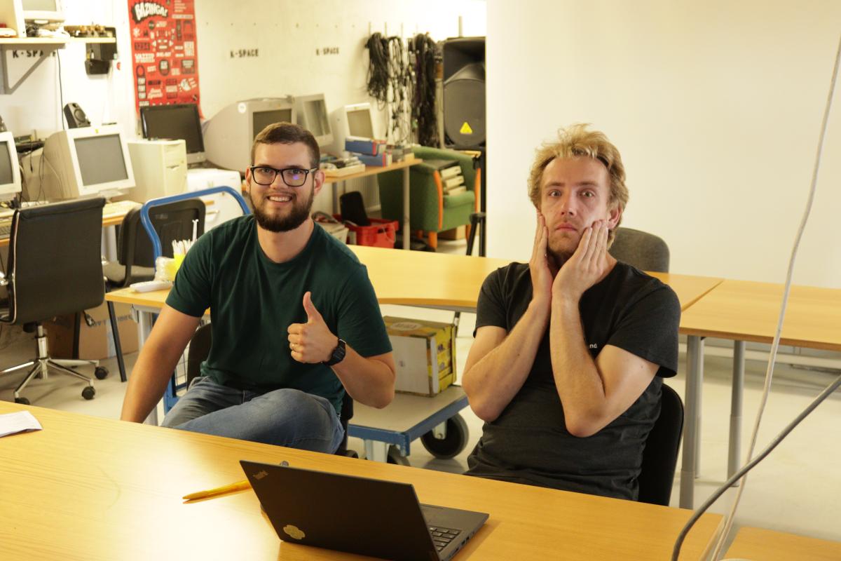 Left: happy hackathon participant. Right: the guy responsible for organizing it. Photo by Arti Zirk.