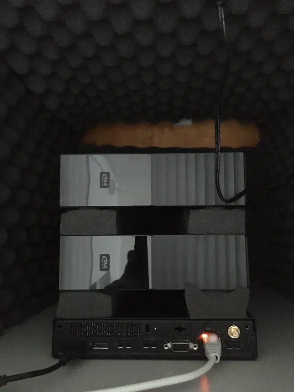 The TinyMiniMicro setup with some foam. I added the fan later.
