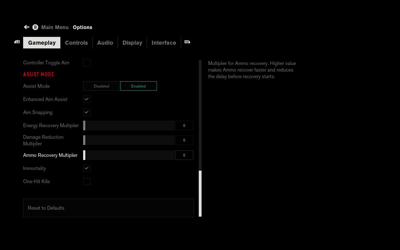 Assist mode options in Control.