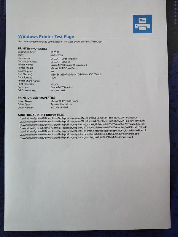 Test page printed using Windows 11.