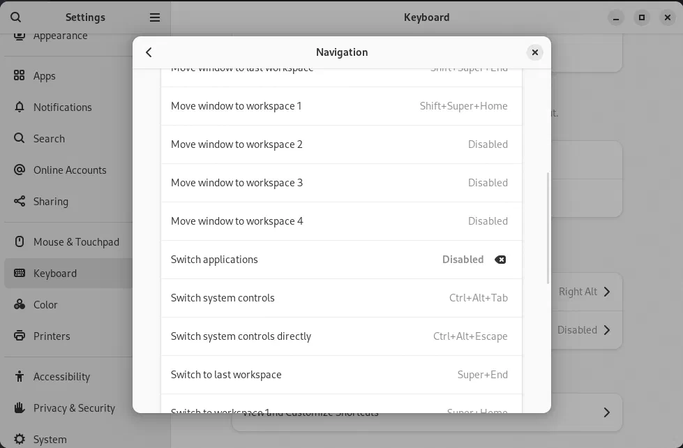 Disable "Switch applications" shortcut.