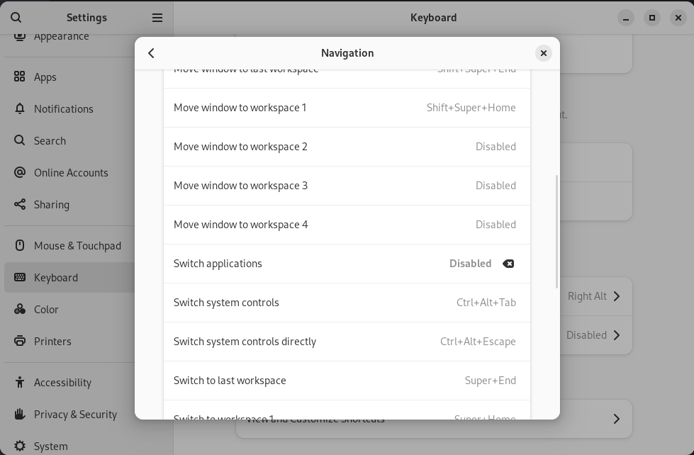 Disable "Switch applications" shortcut.