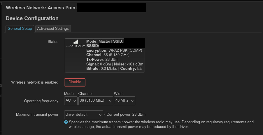 Choosing a specific channel in OpenWRT using the GUI (LuCI).