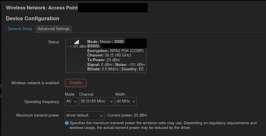 Choosing a specific channel in OpenWRT using the GUI (LuCI).