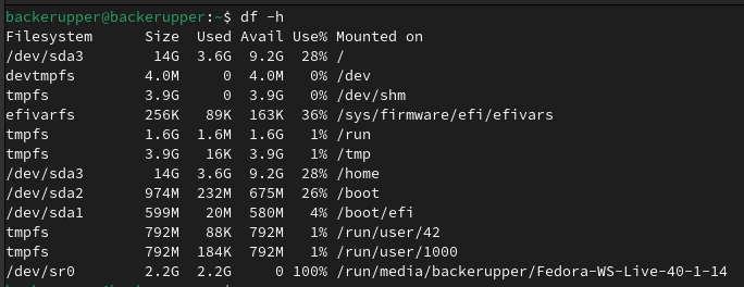 Disk usage on a fresh Fedora Workstation 40 installation.