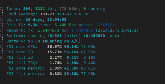 Load average after logging in after the out of memory incident, shown with htop.