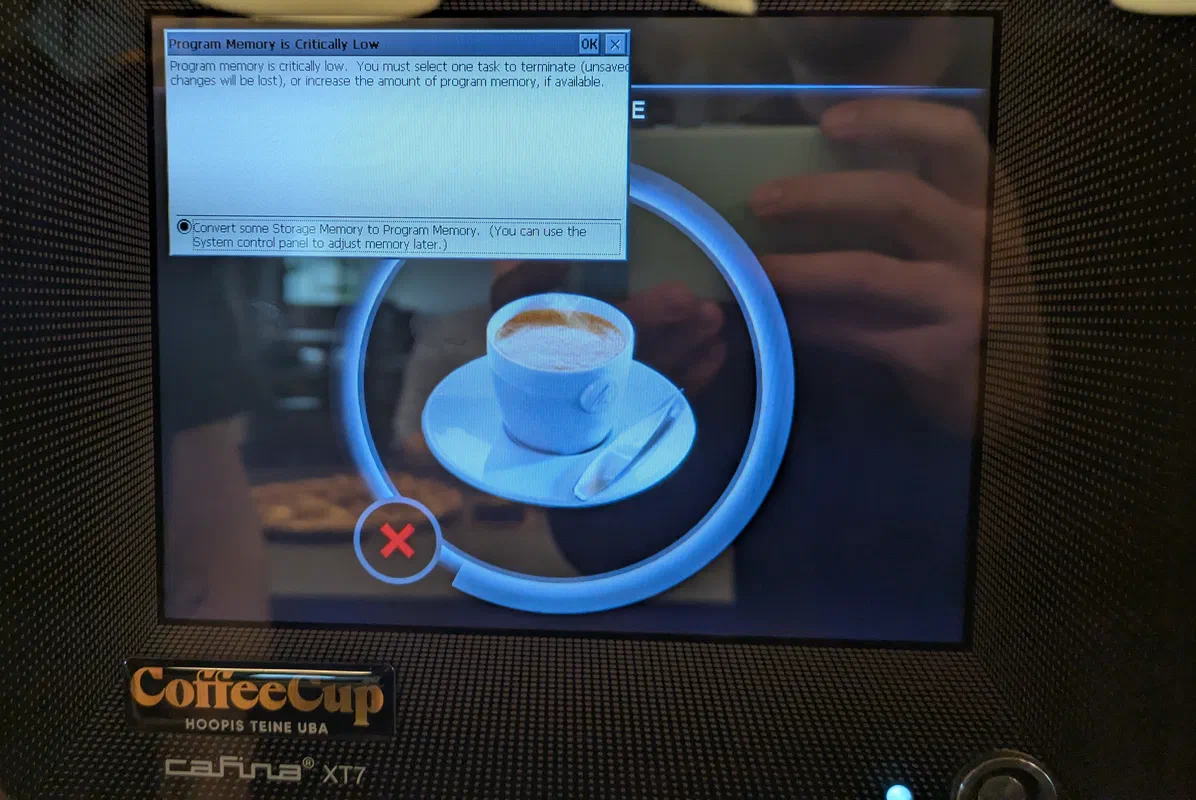 The coffee machine ran out of memory