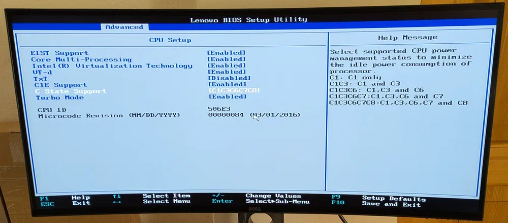 C-state options in UEFI settings.