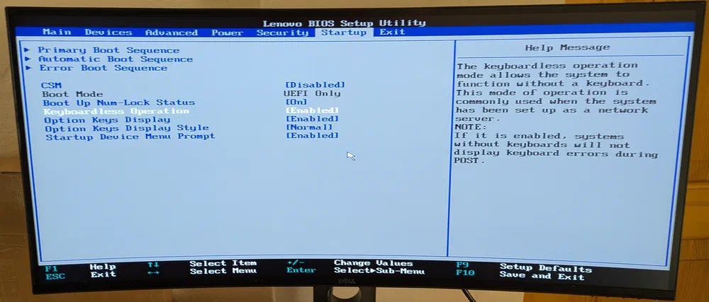 Keyboardless operation setting, enabled by default.