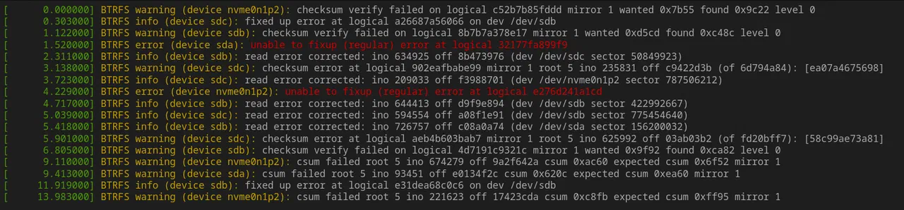BTRFS disk errors to fall asleep to
