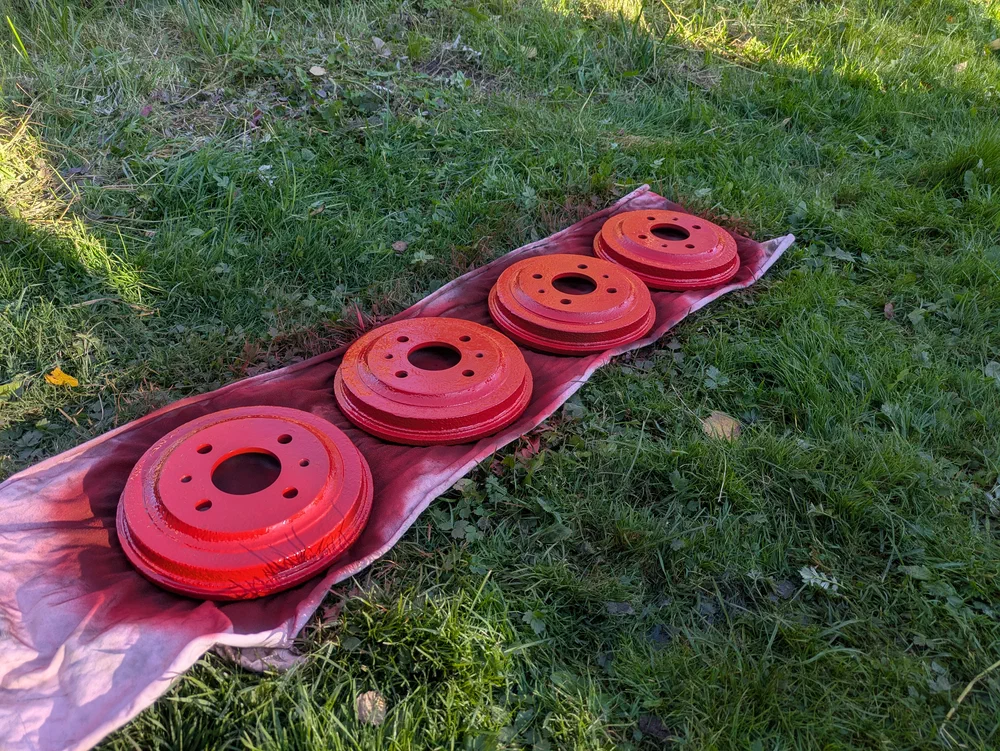 After the second run with red anti-rust paint.